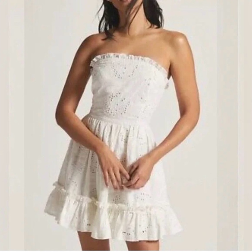 Anthropologie Forver That Girl- Elegant White Eyelet Mini Dress